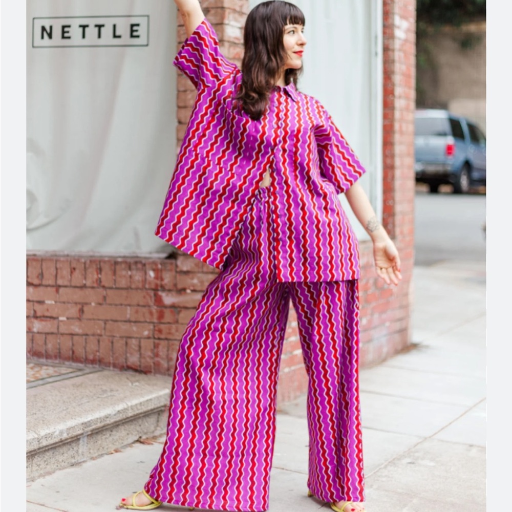 NWT Nettle Studios Wavy Linen Mid Easy Flare Pants